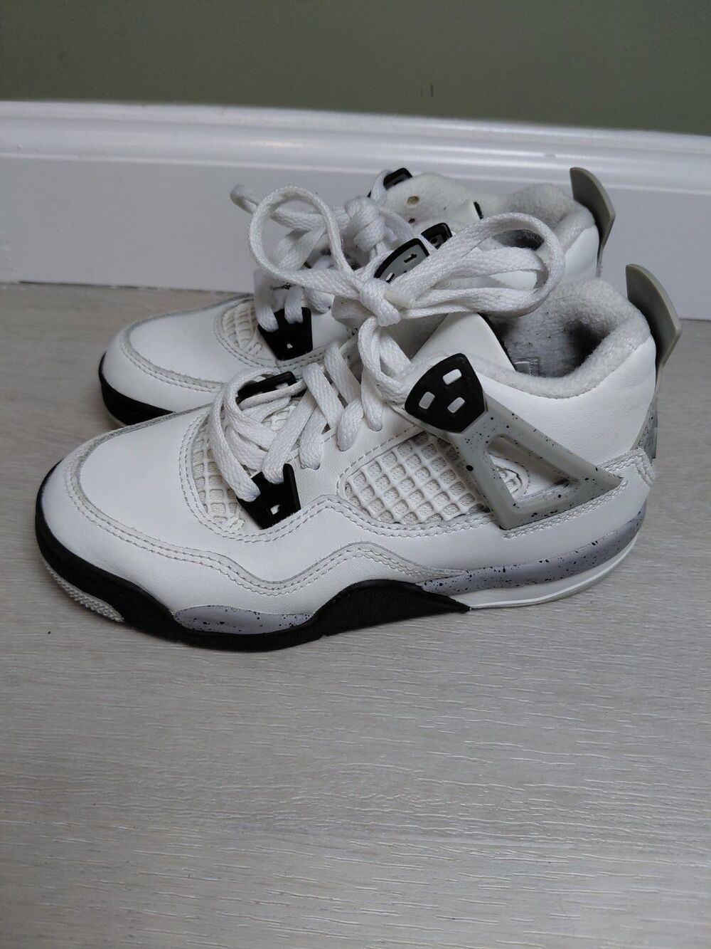 Nike Air Jordan 4 Retro OG White Cement Shoe Sz 12C Kids Sneakers